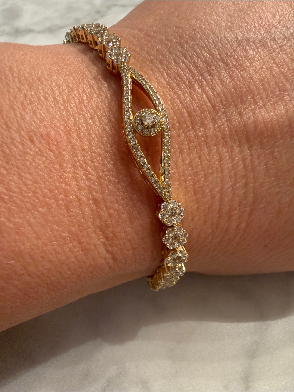 New 14k Evil Eye yellow gold / .925 silver AAA CZ stones adjustable Bracelet